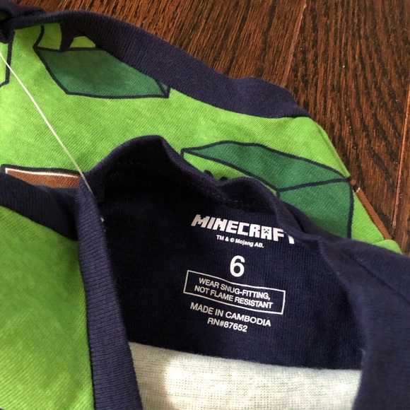 Minecraft Boys 6 Green/Navy Blue 4-Piece Long-Sleeves/Pants Cotton Pajama Set - Picture 6 of 7